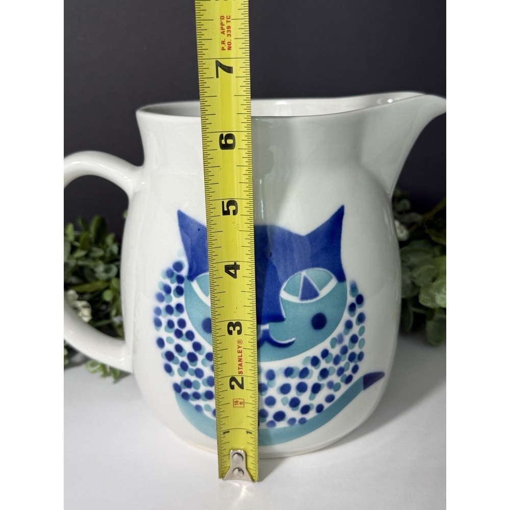 ARABIA FINLAND MCM Vintage Pottery Blue Cat Pitcher by Kaj Franck - 1.5 QT - Picture 11 of 13